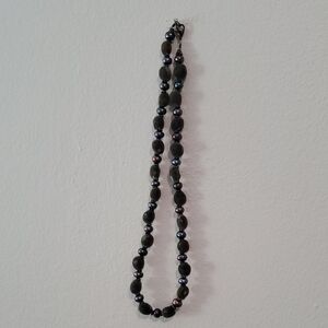 Handmade Black Beaded Necklace with Iridescent Accent Beads